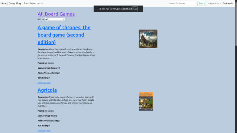 Board Game Ranking Site Project screenshot