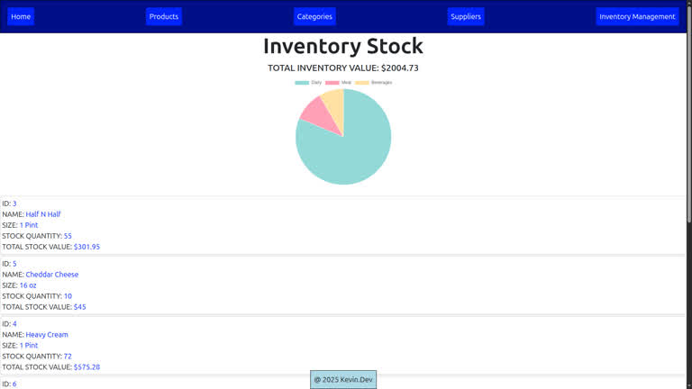 Screenshot of inventory management app project